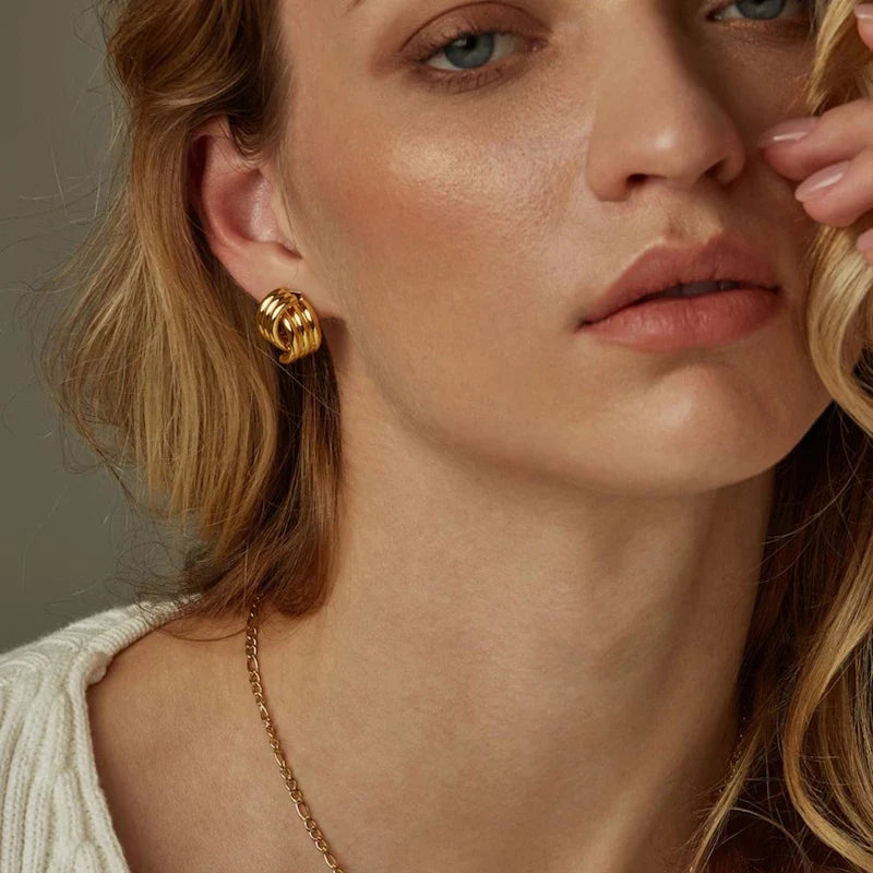 Three-Layer Textured Knot Earrings for Women