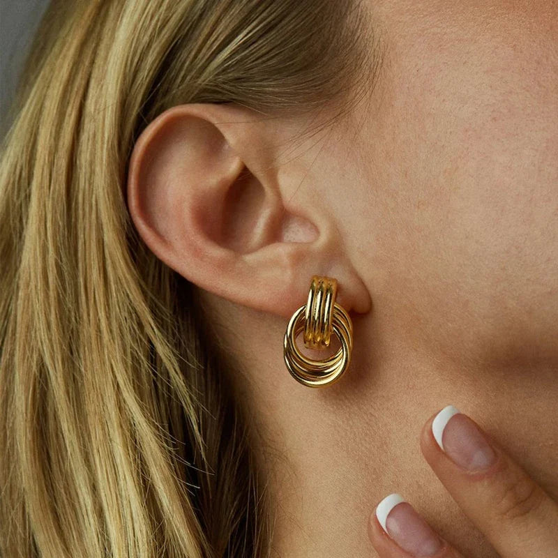 Three-Layer Textured Knot Earrings for Women